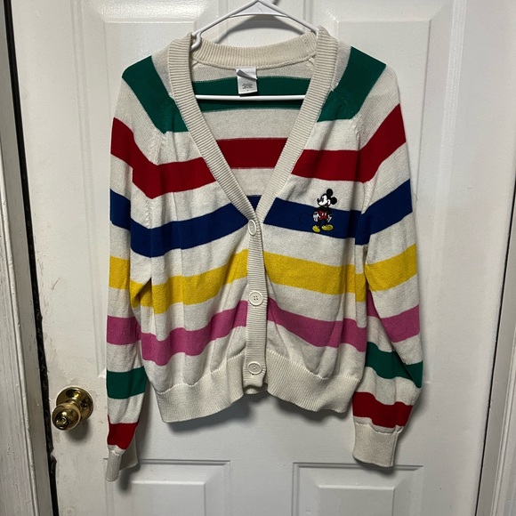 Disney Mickey Mouse 100th Ann. Multicolor Striped Cardigan Sweater - Picture 1 of 4